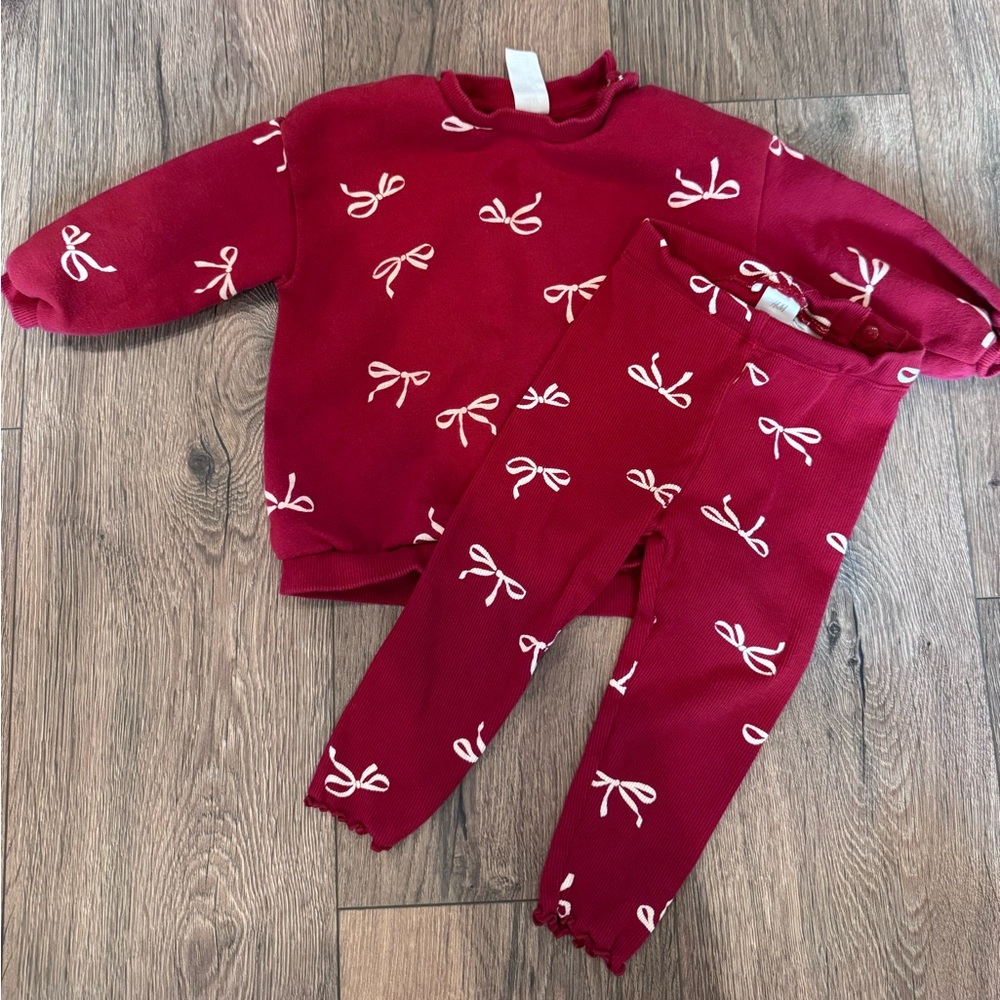 H&M Red and Cream Sweatshirt and Pant Set